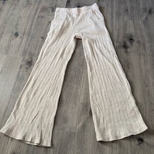 Entro Women’s Stretch Pull On Wide Leg Ribbed Cream Tan Beach Pants Size Small